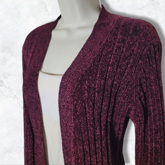 Matty M. Red Cable Knit Ribbed Velvety Soft Open Front Sweater Cardigain - Picture 5 of 8